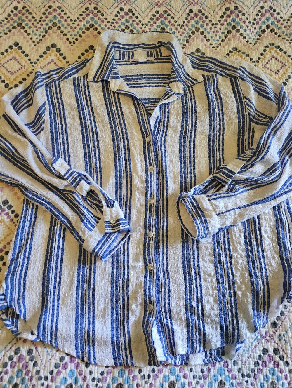 Jane & Delancey Womens Striped Top Blouse Shirt Button Up Collared